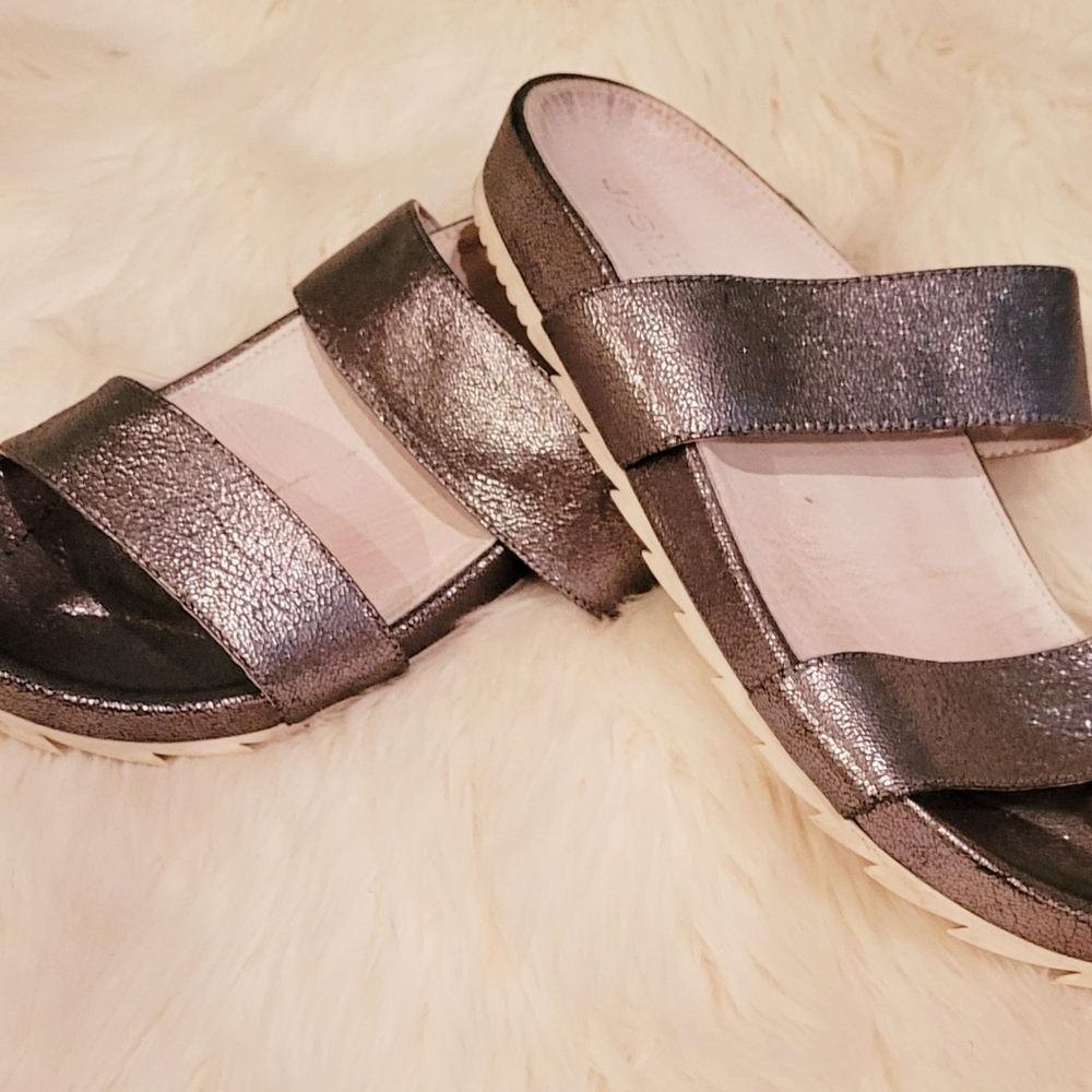 J Slides Metallic Pewter Sandals 8.5